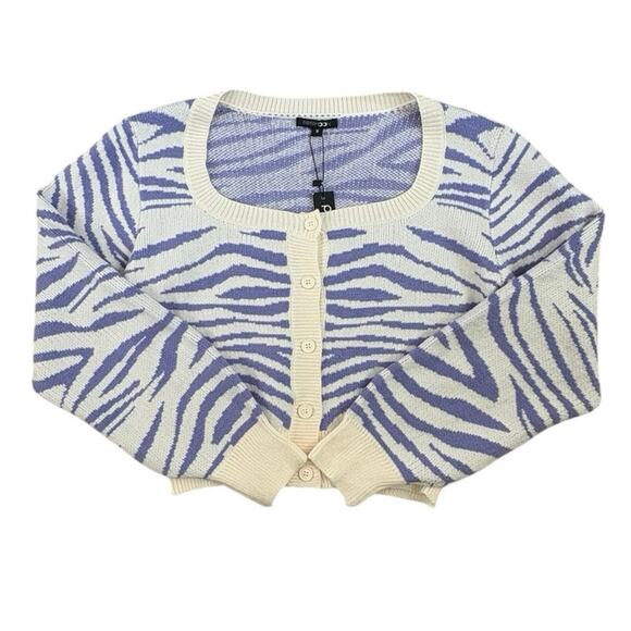 New Papermoon Light Purple Cream Animal Print Cardigan Medium - Picture 1 of 6
